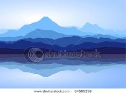 Vector Clip Art Picture Of Hazy Mountains In The Distance Reflecting Off The Calm Waters Of A Mountain Lake Mountain Mural Mural Mural Painting