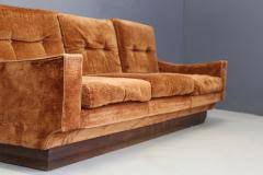 Perfect for a slightly formal loving room setting the light gray velvet is amazing and accented by the thin wood legs. Luciano Frigerio Sofa Midcentury By Luciano Frigerio In Original Velvet Orange 1970s