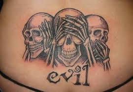 Evil skull tattoo designs hear see speak no evil drawings. Hear No Evil Speak No Evil Skull Tattoos Novocom Top
