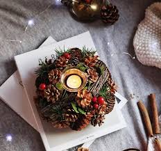 Pine Cones Christmas Wreath Ring Glass Candle Holders With Berries Branch Leaves Farmhouse Candle Holders Xmas Tabletop Decor Candle Holders Aliexpress