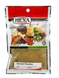 Grind fennel seeds into powder (if you can find fennel powder, use that). Hexa Halal Fennel Powder 50gm