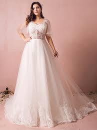 Prinzessin A Linie Brautkleid Grosse Grossen V Ausschnitt Transparent Tull Spitze Mit Schleppe