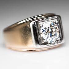 1 5 Carat Old Euro Diamond Vintage Mens Band Ring Mens Band Rings Men Diamond Ring Rings For Men