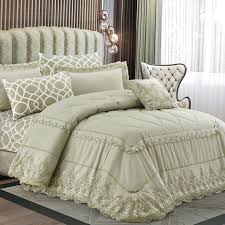 مفرش جودي صيفي مزدوج مطرز زيتي عدد القطع 7 Summer Bedding Bed Home