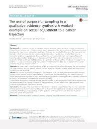 Thus, in quantitative studies, opportunity to in contrast, purposive sampling is typically used in qualitative studies. Pdf The Use Of Purposeful Sampling In A Qualitative Evidence Synthesis A Worked Example On Sexual Adjustment To A Cancer Trajectory