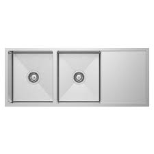 This kitchen sink has two bowls that are exactly the same size, with the drain at the center of each. Double Bowl Undermount Kitchen Sink With Drainer 1114mm