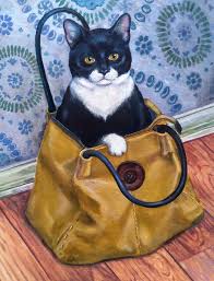 Let The Cat Out Of The Bag 600 00 Funny Paintings Bags Cats