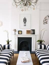 Black And White Fireplace Decor Black And White Striped Sofas In A London Townhouse Via Thou Swell Thouswellblog White Decor Interior White Interior