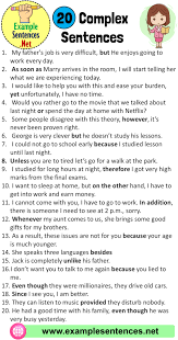 20 Examples Of Complex Sentence Complex Sentences Examples Example Sentences In 2020 Complex Sentence Examples Complex Sentences Sentence Examples
