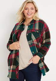 Plus Size Green Plaid Flannel Shacket Maurices