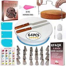 Amazon Com Rfaqk 64 Pcs Cake Decorating Supplies Kit With Cake Turntable Cake Leveler 24 Numbere In 2020 Cake Decorating Supplies Cake Decorating Cake Decorating Kits
