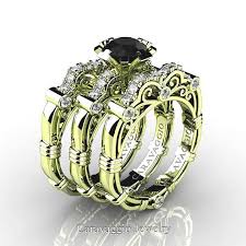 Black And Green Wedding Band Art Masters Caravaggio Trio 18k Green Gold 1 0 Ct Black And White Diamond Engagement Ring Wedding Band Set R623s3 18kggdbd Wedding Band Sets Wedding Rings Solitaire Wedding Jewelry