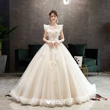 Maybe you would like to learn more about one of these? Audrey Hepburn Stil Champagner Brautkleider Hochzeitskleider 2019 A Linie Ruschen Rundhalsausschnitt Perlenstickerei Spitze Blumen Armellos Ruckenfreies