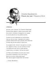 Baudelaire is most famous work, les fleurs du mal (the flowers of evil). L Albatros Pdf Charles Baudelaire S Fleurs Du Mal Flowers Of Evil L Albatros Souvent Pour S Amuser Les Hommes D U00e9quipage Prennent Des Albatros Vastes Course Hero