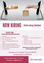 Segera lamar lowongan kerja officer dari 20 daftar loker di bogor di bawah ini. Lowongan Kerja Cahaya Baru Cabang Sukabumi Info Loker Update