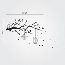 Bird On Tree Branch Drawing Removable Tree Branch Wall Sticker With Falling Leaves Bird Cages Birds Home Decor Wall Art Decal White Grey Black Decal Wall Art Tree Wall Painting Tree Design On Wall