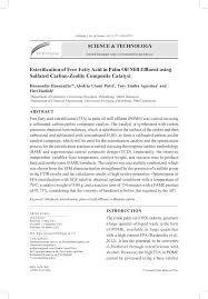 PDF) Esterification of Free Fatty Acid in Palm Oil Mill Effluent using  Sulfated Carbon-Zeolite Composite Catalyst