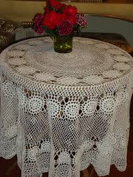 Vintage Hand Made White Crochet Lace 60 Inch Round Tablecloth Weddings Table Cloth Tablecloth Sizes White Crochet