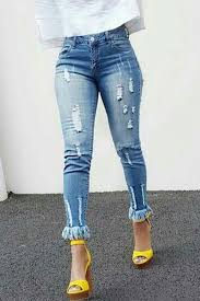 Shyfull Casual Tassel Design Light Blue Denim Jeans Denim Fashion High Waist Jeans Style Skinny Jeans