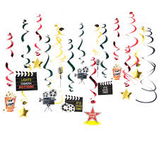 Via justaddconfetti/etsy.com it's time to transform your home or backyard into a plush movie theater experience. Movie Theme Birthday Party Decorations Hanging Foil Swirls Rock And Roll Theme Baby Shower First Birthday Party Supplies Party Diy Decorations Aliexpress