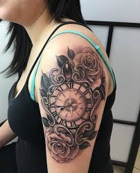 Rose And Clock Tattoo Of The Time My Son Was Born Tattoos Clock Tattoo Rose Tattoos For Women