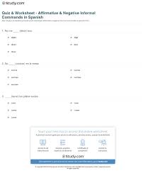 Quiz Worksheet Affirmative Negative Informal Commands