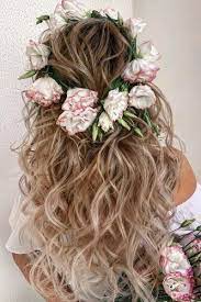 33 Wedding Hairstyles With Flowers For Your Fairytale Day Wedding Hair Flowers Flower Crown Hairstyle Flowers In Hair
