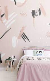 Teenage girls wallpaper for bedroom. Papier Peint Abstraction Coups De Pinceau Peche Et Noir Hovia Fr Feature Wall Bedroom Girls Bedroom Wallpaper Girls Room Wallpaper