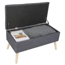 This charming storage bench with pine wood frame and linen upholstered seat is perfect for changing shoes in an entry hall, and its woven baskets can hold towels and other. Linen Bench Rectangle Storage Box Woltu Eu