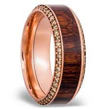 Garden Wall 14k Rose Gold Diamond Mens Band With Cocobolo Inlay Rose Gold Mens Wedding Band Mens Rose Gold Wedding Ring Mens Wedding Bands