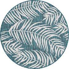 Shop the biggest selection of outdoor rugs rugs at the best prices from at home. Teal 4 X 4 Outdoor Botanical Round Rug Esalerugs