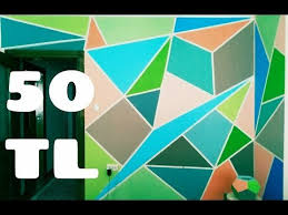 Geometrik Duvar Boyama 50 Tl Cok Kolay Youtube