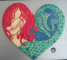 Heart Shaped Mini Wood Acrylic Painting Mermaid By Thatmakemejoy 10 00 Mermaid Painting Mermaid Art Heart Shaped Art