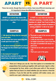 Apart Vs A Part When To Use Apart Vs A Part With Useful Examples 7 E S L Learn English English Vocabulary Words English Grammar
