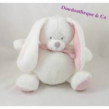 Doudou Lapin Tex Baby Blanc Rose Echarpe Pois Gris 22 Cm Sos Doudou