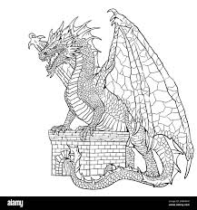 Dragon coloring page. Fantasy illustration with mythical creature. Dragon  drawing coloring sheet Stock Photo - Alamy