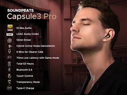 SoundPEATS Capsule3 Pro, 43dB Hybrid Active Noise Cancellation Earbuds, 6  Mics Clear Calls Bluetooth Earphones, Hi-Res Audio Headphones with ANC,  Wireless Bluetooth 5.3, Transparency Mode, Total 52H : Buy Online at Best