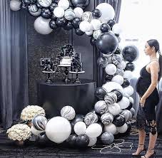 Birthday Decoration At Home With Balloons And Lights Outdoor Light Ball In The Garden At Night Would Look Fantastic Even One Black And White Balloons Baby Shower Decorations Baby Shower Decorations For Boys