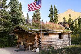 The 13x18 foot (3.96x5.48 meter) cabin Dick Proenneke built in 1968. He  lived there alone for 30 years in what is today part of Lake Clark National  Park and Preserve, Alaska. It
