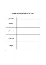However, before you can explain how these elements work harmoniously (terrible pun intended), your students must first understand the basic elements themselves. English Worksheets Elements Of Music Response Sheet