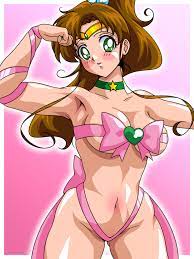 inabakun00, kino makoto, sailor jupiter, bishoujo senshi sailor moon,  highres, 1girl, blush, breasts, brown hair, green eyes, large breasts,  nude, ponytail, ribbon 