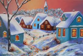 Voici Ce Que Je Viens D Ajouter Dans Ma Boutiqueetsy Tableau A L Acrylique Le Village Sous La Neige Fait Main Art Naif Painting Art Naif Peinture Florale