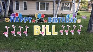 Welcome to yard cards red deer. Happy Birthday Flamingos Lawn Sign Rental In Belleville