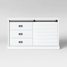 Follow us on instagram and pinterest to keep up with out most recent projects and sneak build a tall dresser with tapered legs to add stylish storage in your bedroom. Southwick Farmhouse 3 Drawer Shelf Dresser With Sliding Barn Door White Threshold Target