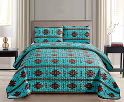 Teal is one of the most impressive tones of the color blue with a tilt of green. Amazon Com Southwest Teal Burgundy Brown Print Bedspread 3 Piece Navajo Native American Design Microfiber Cabin Lodge Quilt Set Queen Size Southwestern Bedding Queen Home Kitchen