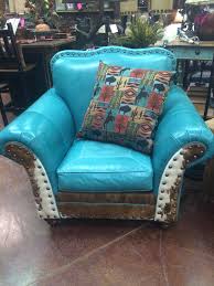 Leather Turquoise Cowhide Club Chair Southwestern Home Decor Furniture Home Decor
