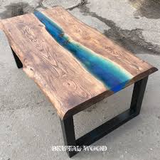 Coffee Table River From Chestnut Slabs With Epoxy Filling Wood Resin Table Coffee Table Wood Resin Table