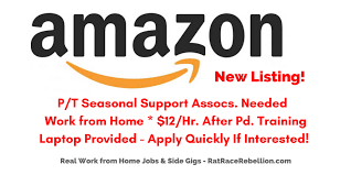 Whether you want to make some money on the side or are looking for a periodically amazon will offer people the opportunity to work for their customer service. Amazon Hiring More Work From Home P T Seasonal Support Associates Laptop Provided Work From Home Jobs By Rat Race Rebellion