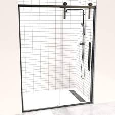 Gridscape Eclipse Black Trim Sliding Shower Door With Barn Door Rollers And Frameless Glass Shower Doors Framed Shower Framed Shower Door