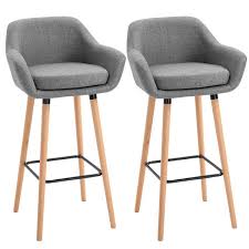 Homcom Linen Upholstered Set Of 2 Home Bar Stools Grey Dining Furniture Bar Stools Aosom Uk